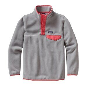 Patagonia Kids Gray Fleece Pullover with Pink Trim